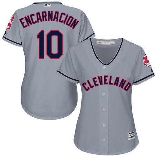 Indians #10 Edwin Encarnacion Grey Road Women's Stitched MLB Jersey - Click Image to Close